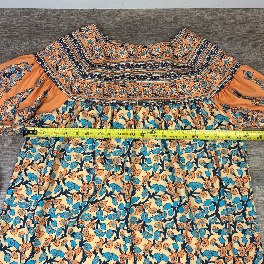 🌿 MISSLOOK Boho Floral Peasant Blouse – Size S – Peach & Turquoise - Picture 6 of 7